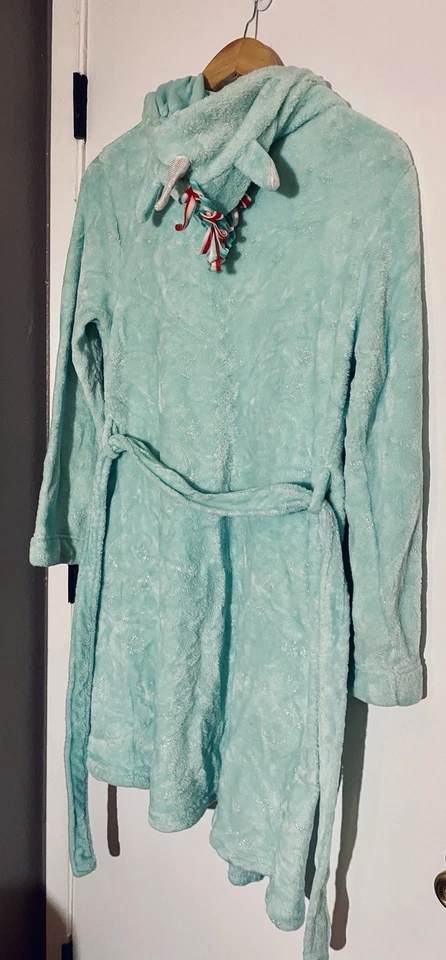 Albornoz suave con capucha Cat & Jack con cuernos y orejas XL 14-16 verde espuma de mar con estrellas⭐️ Foto 3 de 4