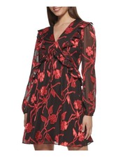 KENSIE Womens Black Lined Blouson Sleeve Short Formal Fit + Flare Dress 6