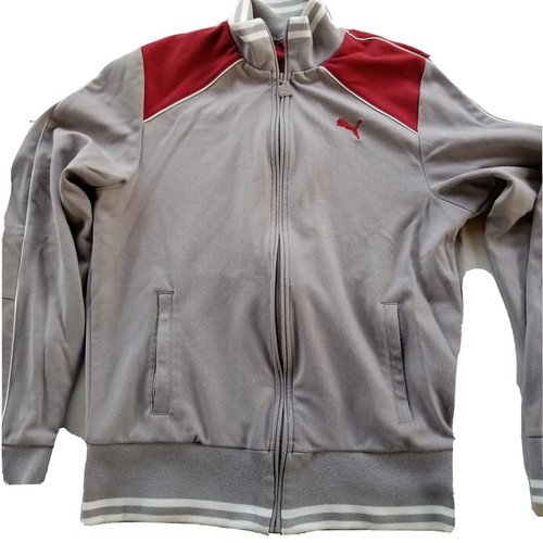 PUMA Vintage Retro Warm Up Track Jacket Mens sz Large 2 Tone Grey Red - Picture 3 of 11