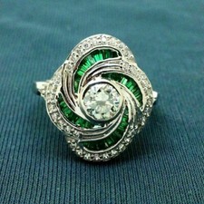 Emerald Green  Round White Sapphire 2CT Wedding Ring For Women's in 935 Silver