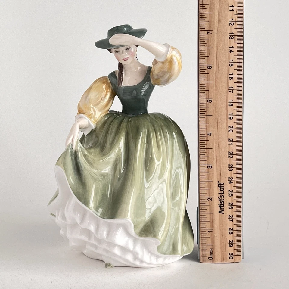 Vintage Royal Doulton Buttercup Bone China Green Dress Figurine 1963 Cottagecore - Image 3 of 4