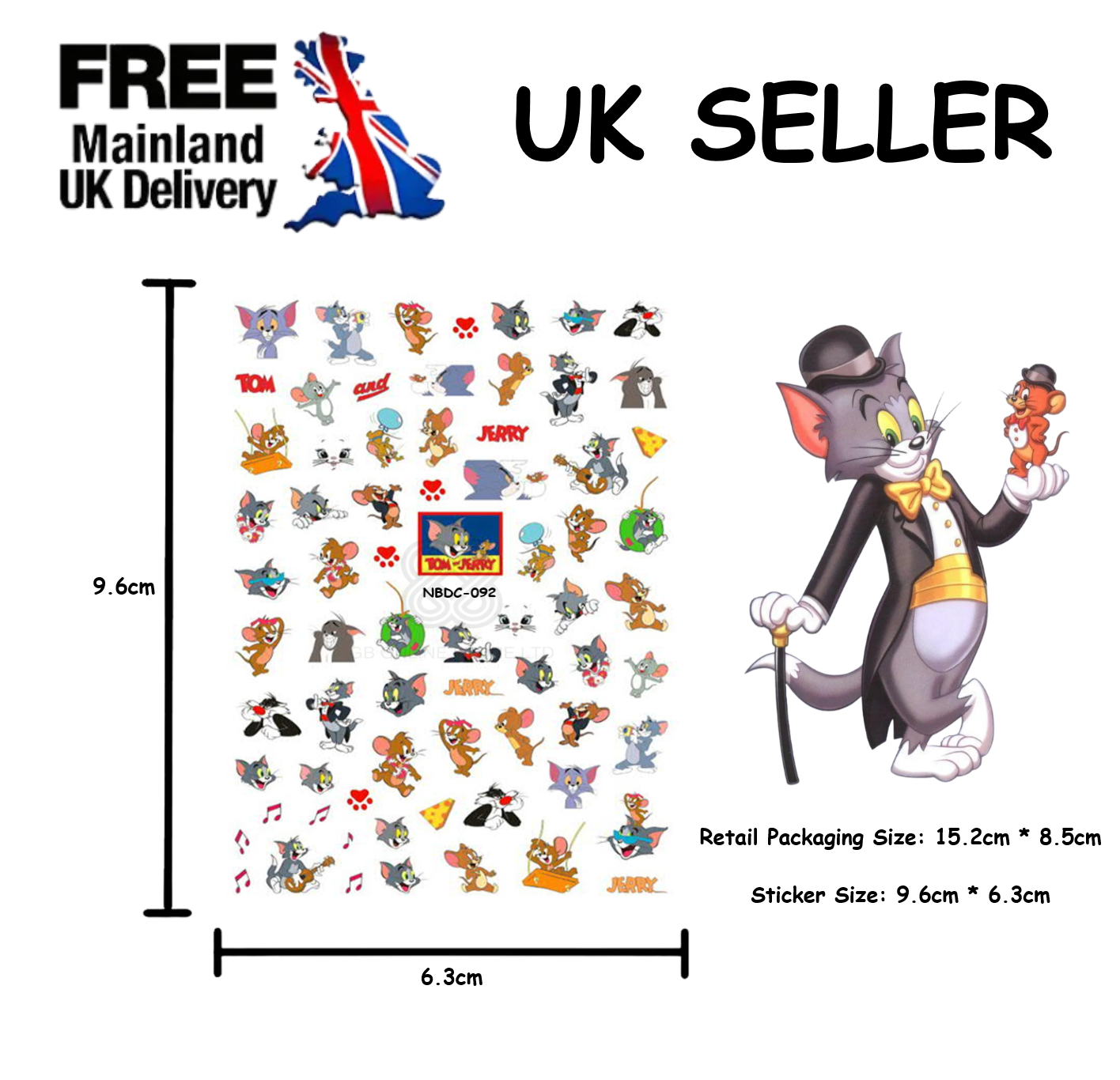 Nail Art Stickers Selfadhesive Tom & Jerry Spike Cat & Mouse Cartoon