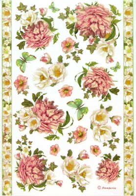 Reispapier für Decoupage Decopatch Scrapbook Bastelblatt rot-weiß Pfingstrose