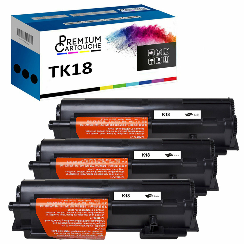 Toner noir TK18 compatible Kyocera haute précision pack de 3