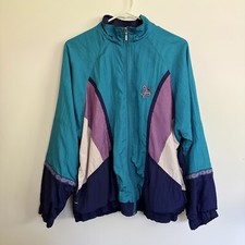 Vtg Women's Bold Spirit Nylon 80's Teal Colorblock Windbreaker Track Jacket M