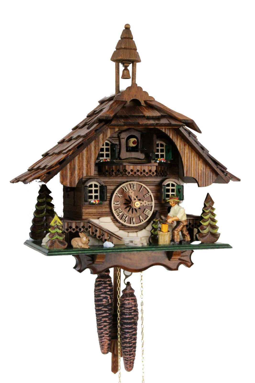 cuckoo clock black forest 1 day german wood chopper mechanical new