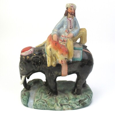 Uralte Staffordshire Keramik Figur JAGUAR HUNTER 19. Jahrhundert England Pottery