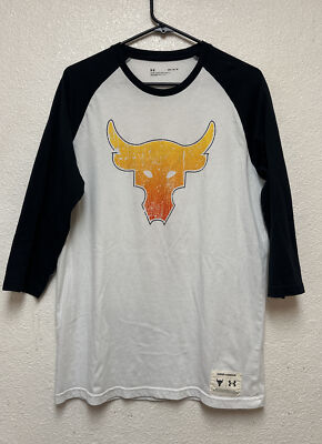 Under Armour Project Rock Tee Mens BSR Training 3/4 Sleeve White Iron Paradise M