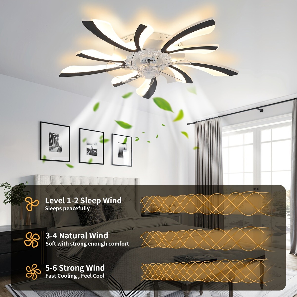 ZHMDJDSH 30-Inch Bladeless Ceiling Fan With Light – Remote/App Control, 6 Speeds, 3 Color Temps, Low Profile Flush Mount