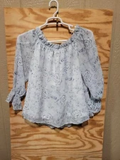 Belle Sky Womens Blouse Built-in Undershirt XL  Long Stretchable Sleeve Floral