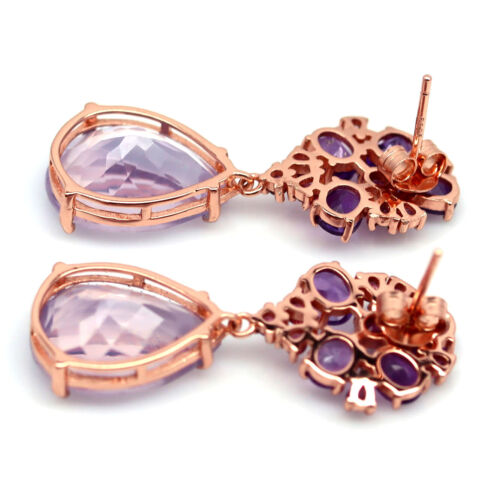 925 Plata 12 x 16 Mm. Lavanda Cuarzo, Amatista Y Rodolita Granate de Pendientes - Imagen 3 de 4