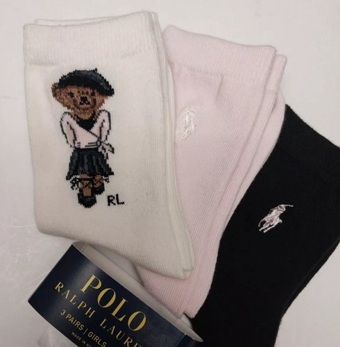 8-9.5 Girls Polo Ralph Lauren Paris France POLO BEAR Crew Socks , Size fits 13-3 - Picture 2 of 3