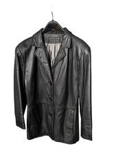 Giacca Women's (m) Black Genuine Soft Leather 3-button Jacket 3/4 Sleeves Lined