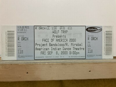 2000 Wolf Trap Face of America American Indian Dance Theatre Ticket Stub Vtg