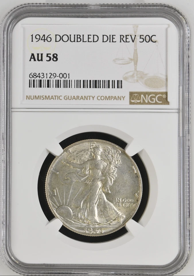 1946 NGC AU58 Doubled Die Reverse 🔴 Walking Liberty Half Dollar ✅ ✅ Key DDR 50C - Image 2 of 4