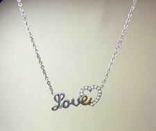 Stainless Steel Silver Love Heart Charm White Crystals CZ Pendant Necklace PE7