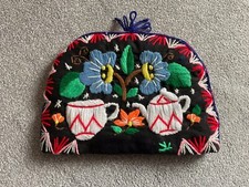 Vintage Hand Embroidered Tea Cosy 50s Mid Century Wool Folk Art Cottage Core