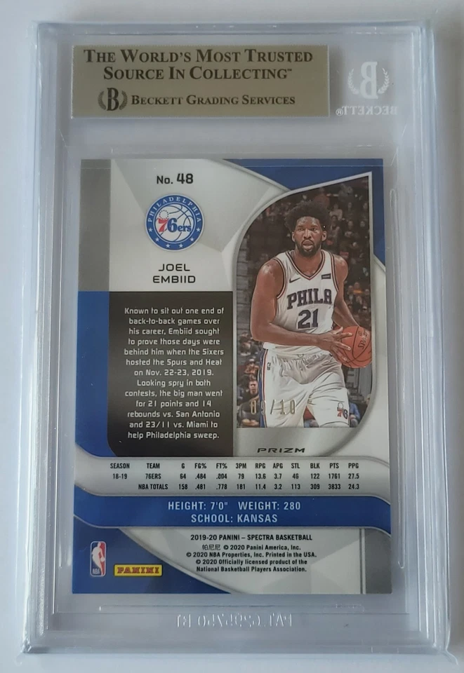 2019-20 Panini Spectra Gold Prizms #48 Joel Embiid /10 BGS 9 - Image 2 of 2