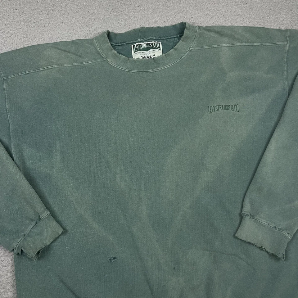 Vintage Levi’s Strauss Co Sweatshirt Mens Medium Green Sun Fade Distressed Tonal - Image 2 of 4