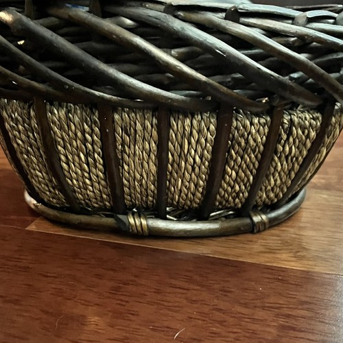 Wicker and Jute Basket Rope Brown Oval Well Made Heavy Home Decor Storage - Picture 2 of 8