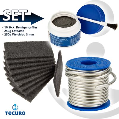 tecuro Weichlöt Starterset Fittingslot 250 g Lötpaste 250 g 10 x Reinigungsvlies