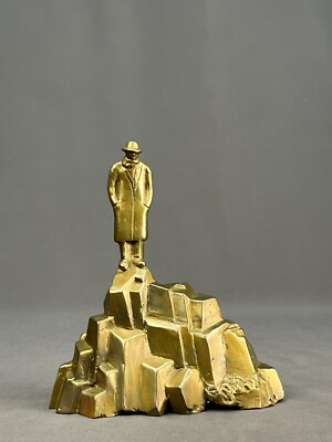 Siegfried Neuenhausen 7'' Abstract Bronze Sculpture Man Looking Down on Rocks