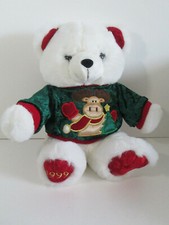 1999 White Holiday Teddy Bear Plush with Christmas Moose Sweater 18" Kmart