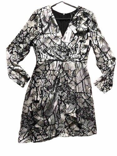 Topshop Boutique Halpern Dress Black/Grey Wrap Effect Satin 10 RRP £65 NEW