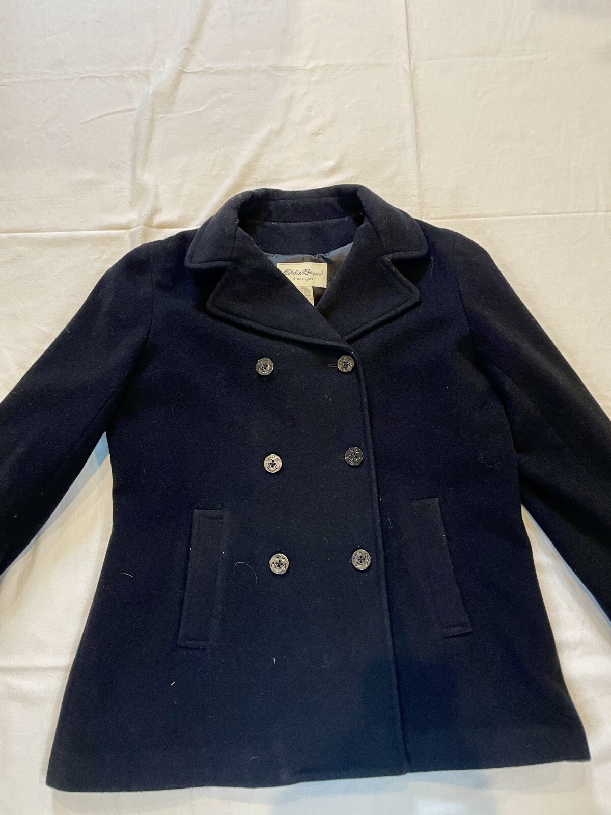 Eddie Bauer Womens Large Black Pea Coat Long Sleeve Button Front Jacket