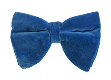 Men's Vintage Blue Velvet Bow Tie Butterfly Pre-Tied Clip-On 1970's Halloween