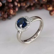 2 Ct Round Cut Simulated Sapphire Women Ring 14k White Gold Plated