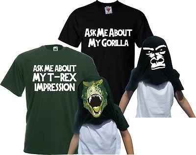 REALITY GLITCH Children's Ask Me About My T-Rex & Gorilla Flip T-Shirt Double Pack Kids Gift