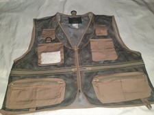 90s Orvis Mesh Fly Fishing Vest Men L Green Beige Pockets Outdoor Utility Cargo