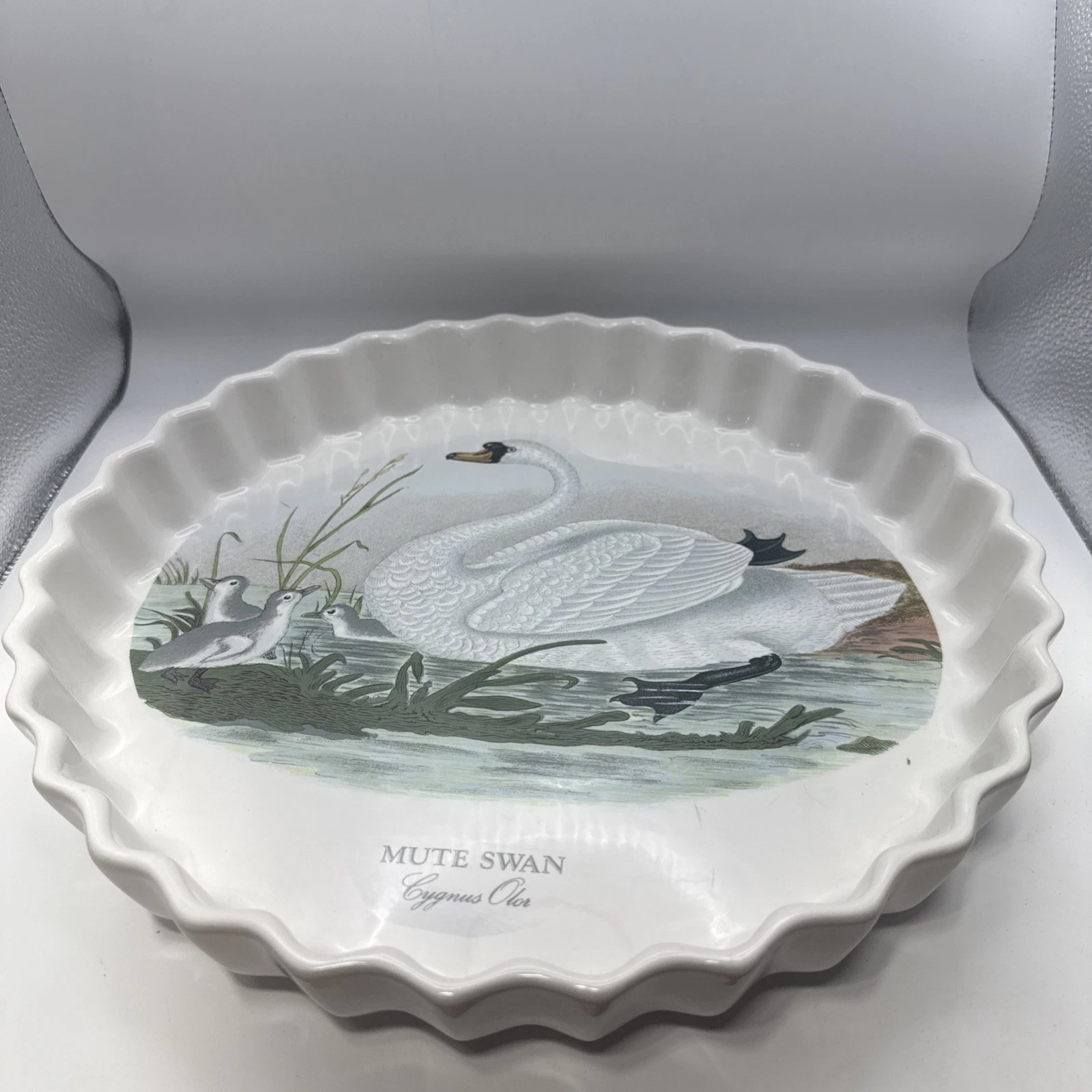 Portmeirion Birds of Britian Mute Swan Quiche Vintage 12" Pie Plate Dish England