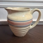 Vintage McCoy E-7 Stoneware Pitcher Blue and Pink Striped Ribbed Beehive - 6 in