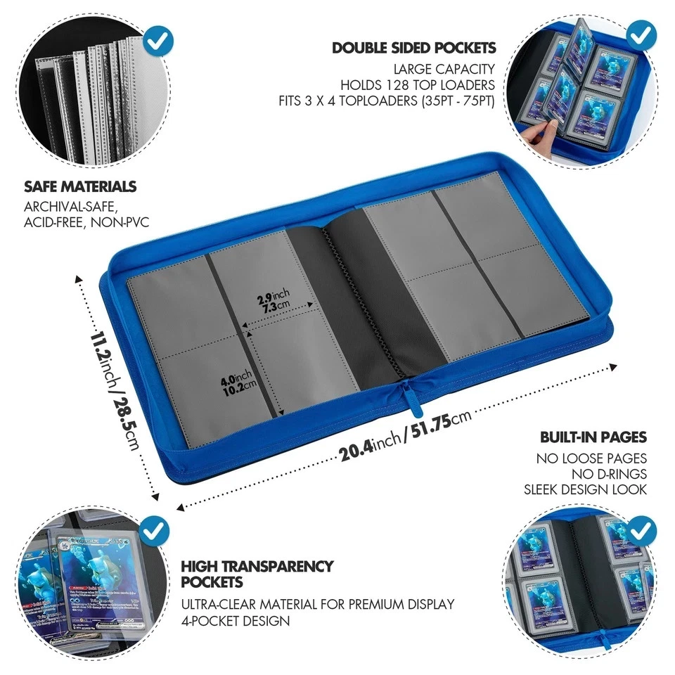 Carpeta Toploader, Almacenamiento de Carpeta de Tarjetas Coleccionables, 128 4 Bolsillos Cargador Superior Pokemon... Foto 3 de 4
