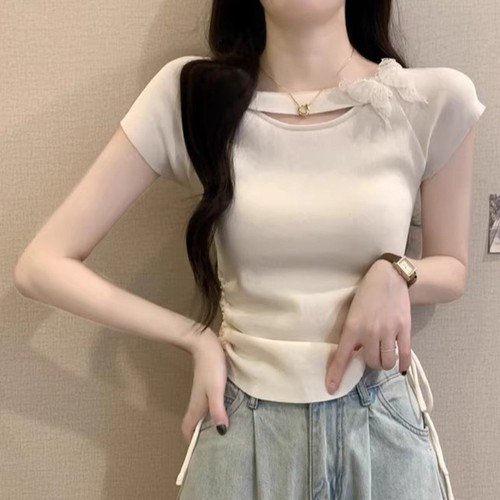 T-shirt femme tendance couleur unie papillon manches courtes pour aventures esti - Picture 8 of 15