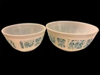 Vntg PYREX  Amish Butterprint White w Turquoise 2 Nesting Bowls 402 403