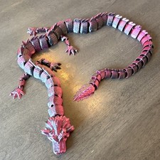 3D Printed Pink and Black Articulated Dragon Toy 2ft Long