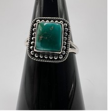 Sterling Silver Turquoise Square Gemstone Ring Size 8 Statement Native Style