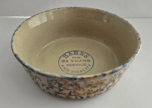 Antique RED WING Pottery Stoneware Spongeware Advertising Bowl Hahns 8.25"