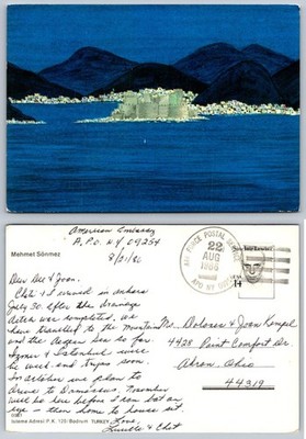 Bodrum Turkey Castle Aegean Sea Coastline Vintage Postcard 1986 Posted
