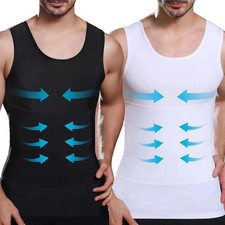 Mens Slimming Body Shaper Belly Chest Compression Vest Girdle T-Shirt Tank Top