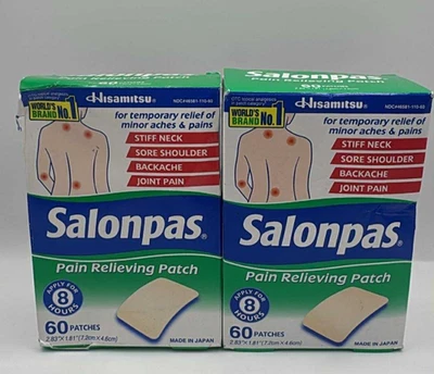 2 pack x Salonpas patches pain Ache relief Patch 7.2cm x 4.6cm 60 pcs