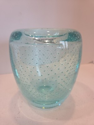 MCM Val Saint Lambert Aqua Glass Controlled Bubble Vase 5.5'' Charles Graffart