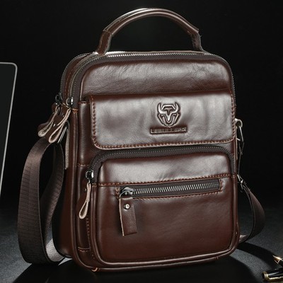 LEBULLBRO Mens Cowhide Leather Sling Bag Shoulder Crossbody Bags Business Bag