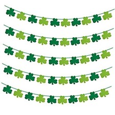 St Patricks Day Decorations 5 Pack Shamrock Clover Felt Banner Garland Green