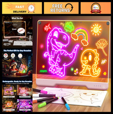 16" Rechargeable LED Doodle Board, 7-Color Light Modes, Neon Art Pad  Markers,