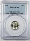 1940-P MS66 Mercury Silver Dime 10c PCGS Brilliant Uncirculated