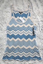 Women's BANANA REPUBLIC Ivory Teal NEW with Tags Geometric Tank Top SZ Medium